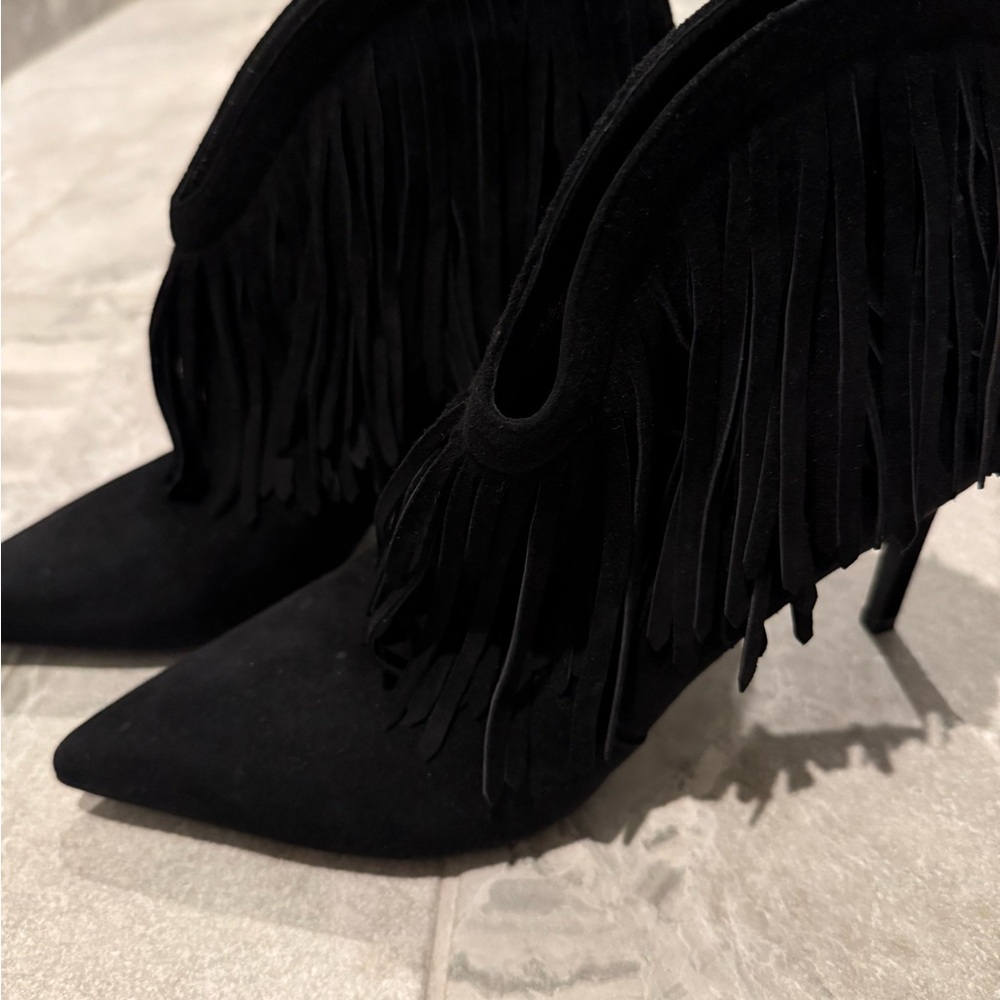 YSL Saint Laurent Black Fringe Women's boots